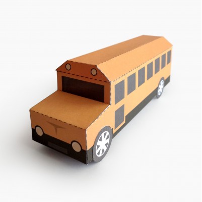 BUS Tipo C. Autobús Escolar de Papel / Caja de Regalo