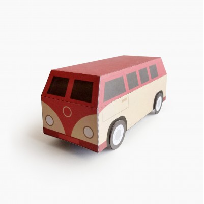 BUS Tipo D. Autobús Escolar de Papel / Caja de Regalo